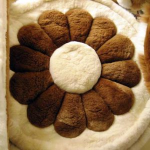 100% Baby Alpaca round fur rug andean flower