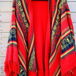 Bohemian free spirit alpaca poncho red, ALPACA peruvian fleece