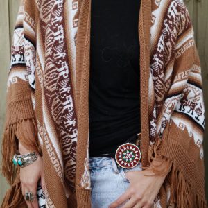 Bohemian free spirit alpaca poncho brown