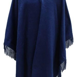 Alpaca Wool Winter Fringed Poncho blue