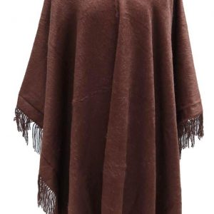 Alpaca Wool Winter Fringed Poncho Brown