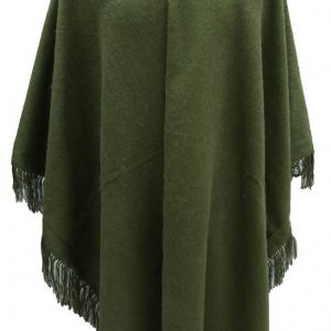 Alpaca Wool Winter Fringed Poncho green