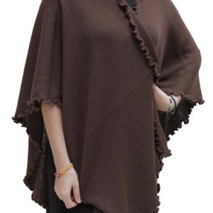 Women’s Knitted Baby Wool Ruana Cape Wrap brown